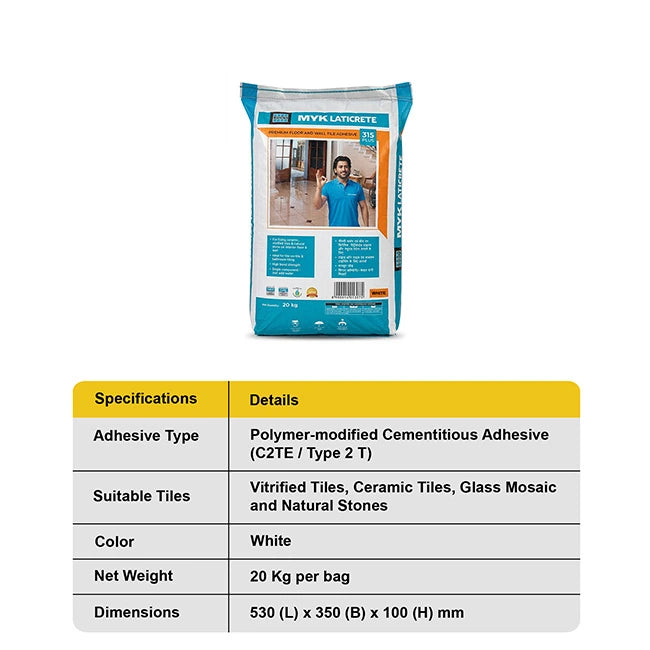 MYK Laticrete 315 Plus Tile Adhesive, White, 20 Kg Bag | HomeRun, Bangalore