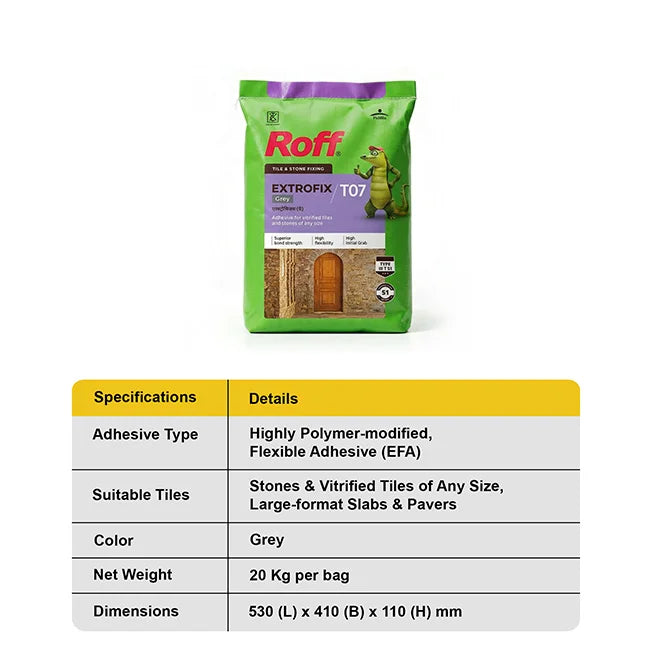 Roff T07 Extrofix Tile Adhesive, Grey, 20 Kg Bag | HomeRun, Bangalore