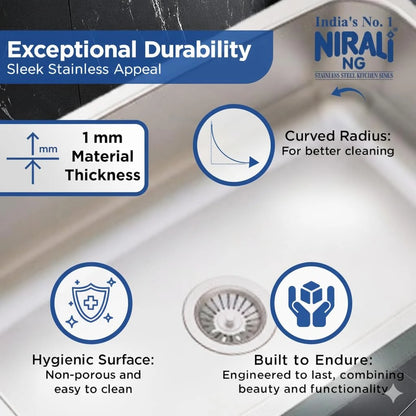 Nirali Grace Plain Single Bowl Kitchen Sink, Stainless Steel - Matt Finish