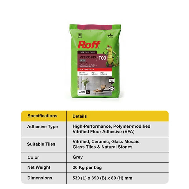 Roff T03 VFA Tile Adhesive, Grey, 20 Kg Bag | HomeRun, Bangalore