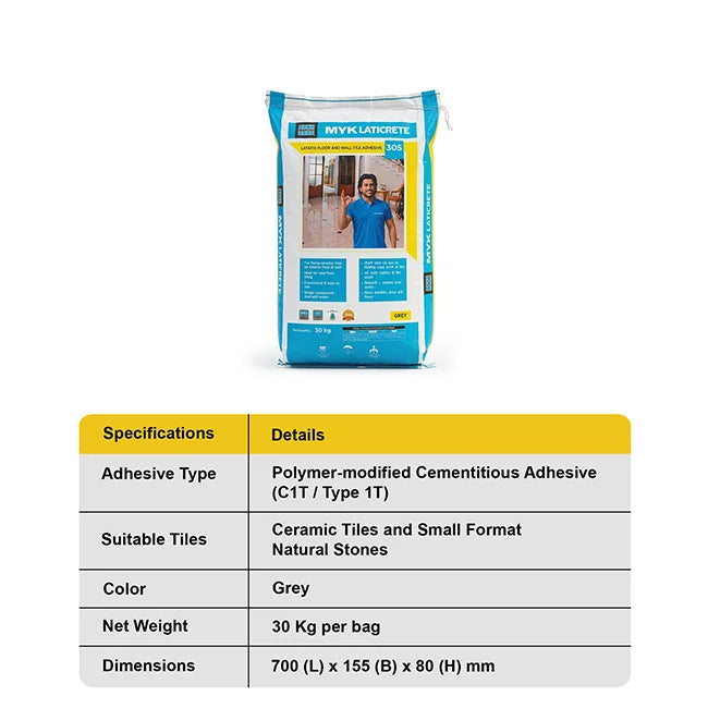 MYK Laticrete 305 Tile Adhesive, Grey, 30 Kg Bag | HomeRun, Bangalore
