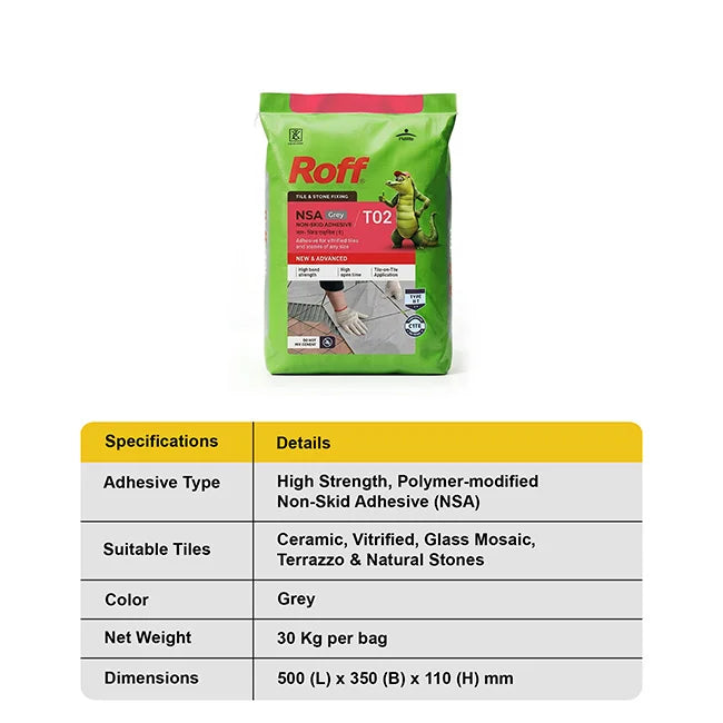 Roff T02 NSA Tile Adhesive, Grey, 30 Kg Bag | HomeRun, Bangalore