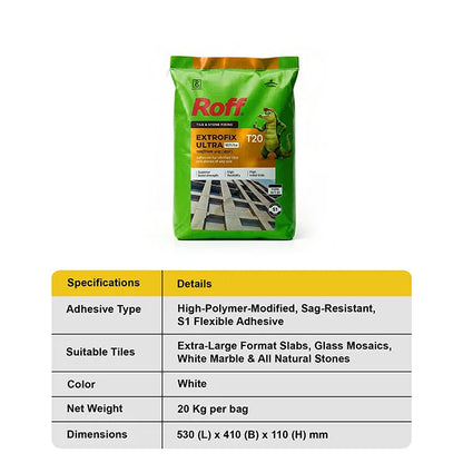 Roff T20 Extrofix Ultra Tile Adhesive, White, 20 Kg Bag | HomeRun, Bangalore