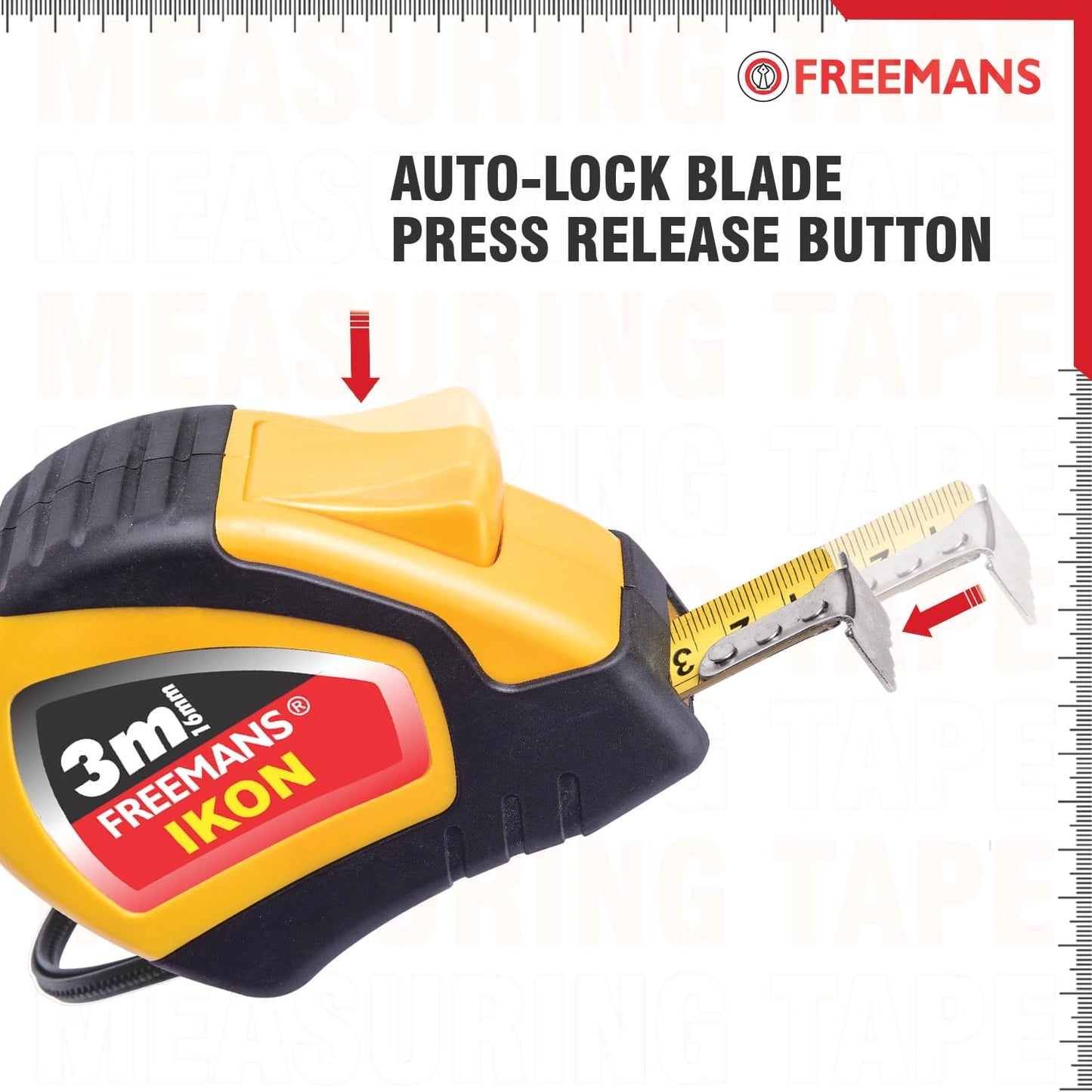 Freemans Ikon Steel Measuring Tape, Auto-Lock, ABS Case with Belt Clip