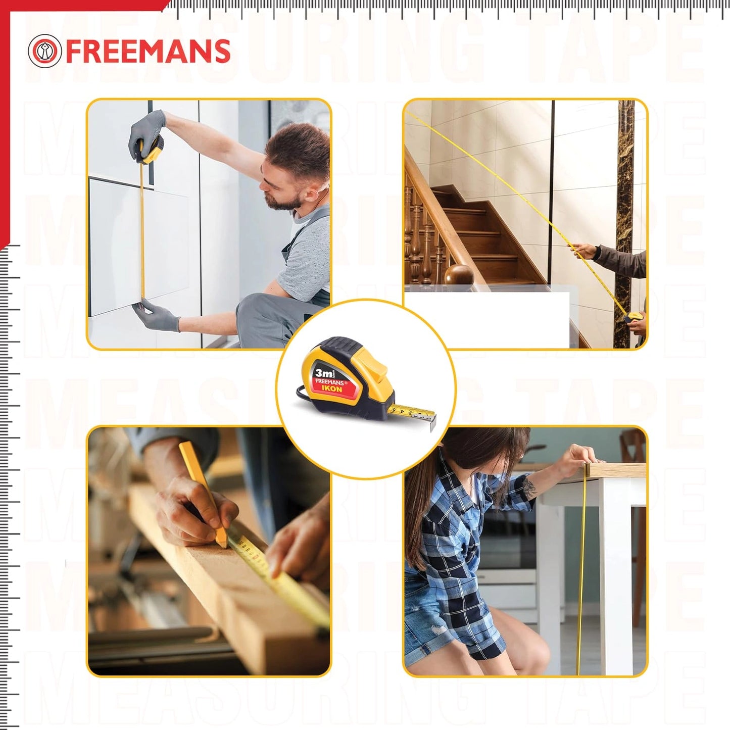 Freemans Ikon Steel Measuring Tape, Auto-Lock, ABS Case with Belt Clip
