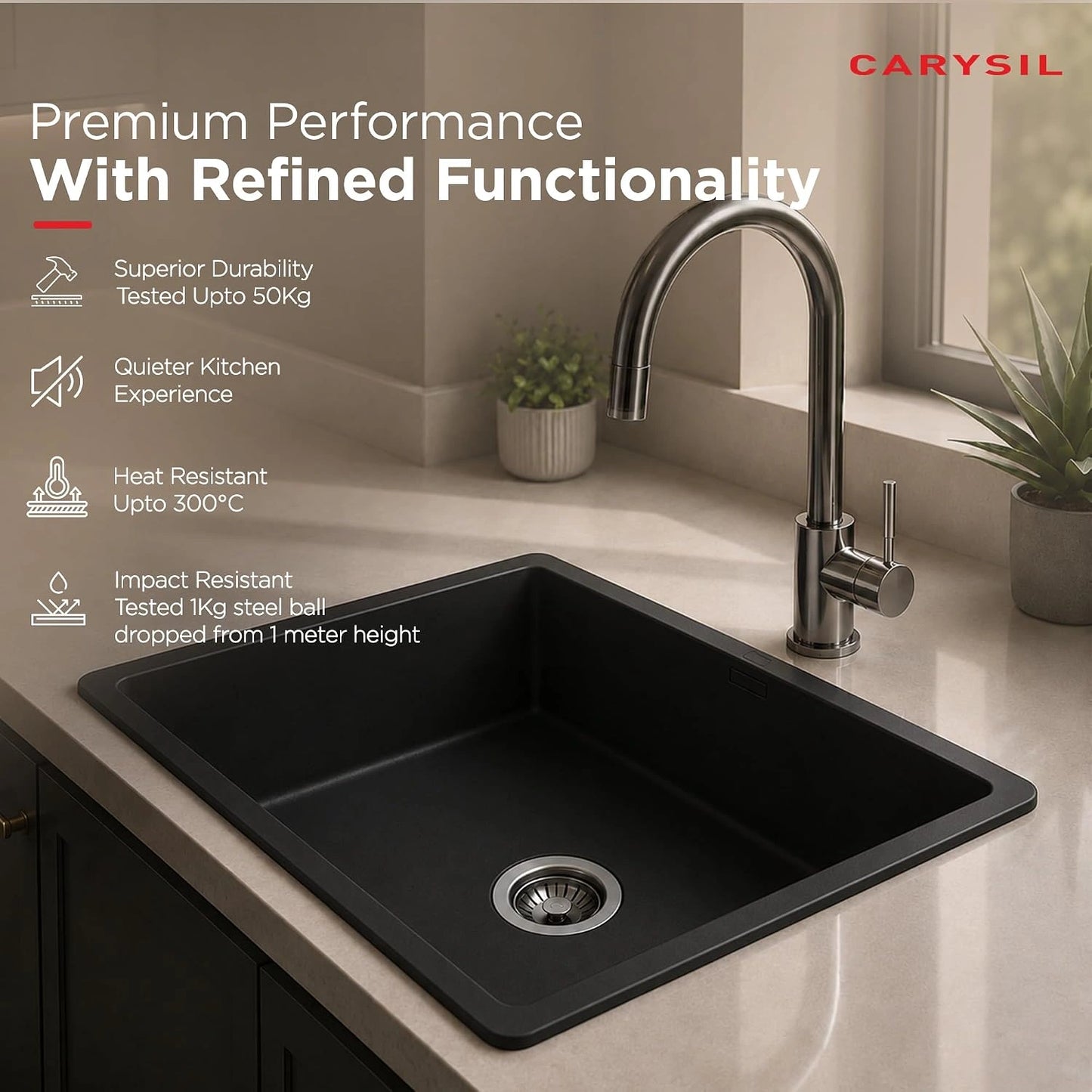 Carysil Single Bowl Quartz Kitchen Sink - Nera Series