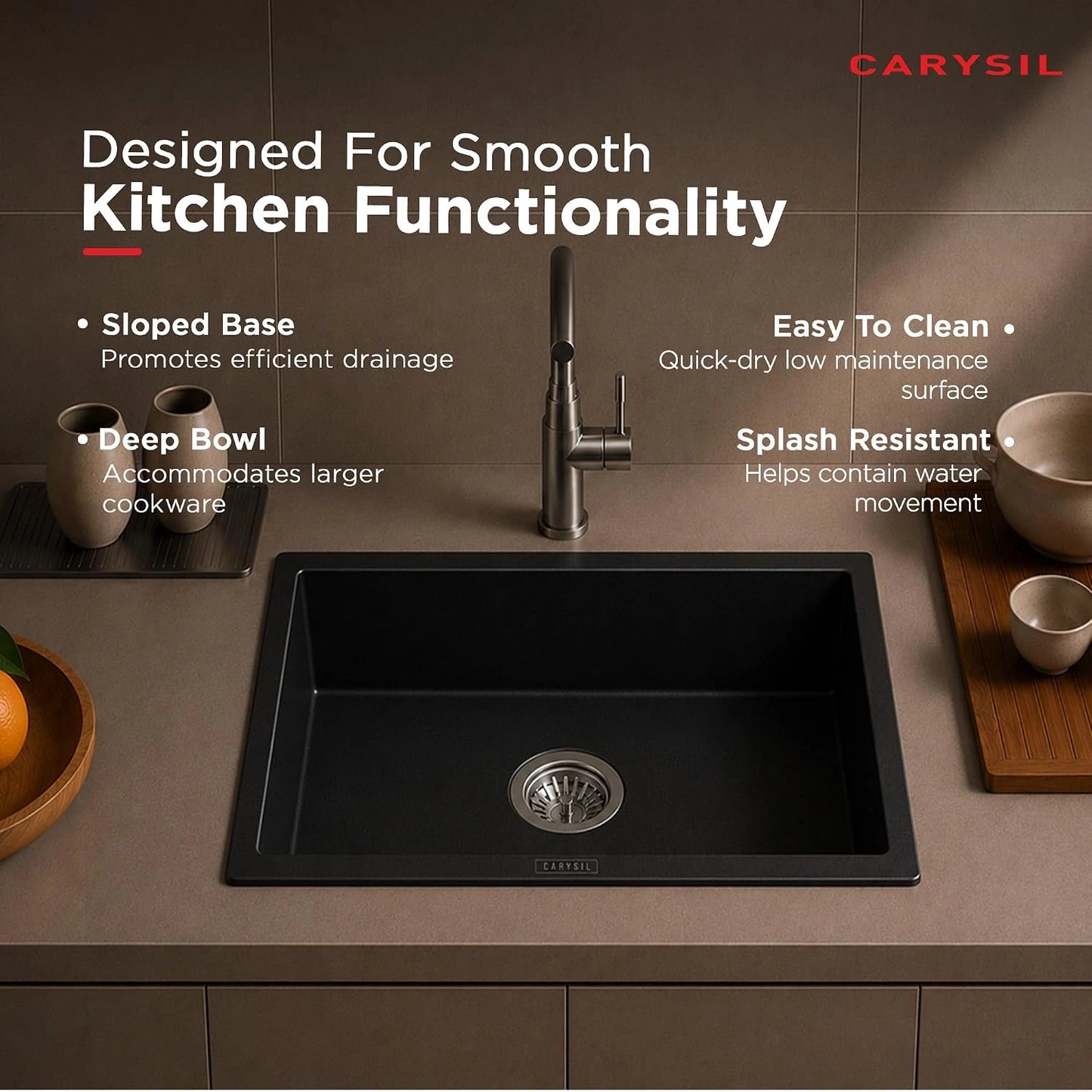 Carysil Single Bowl Quartz Kitchen Sink - Nera Series