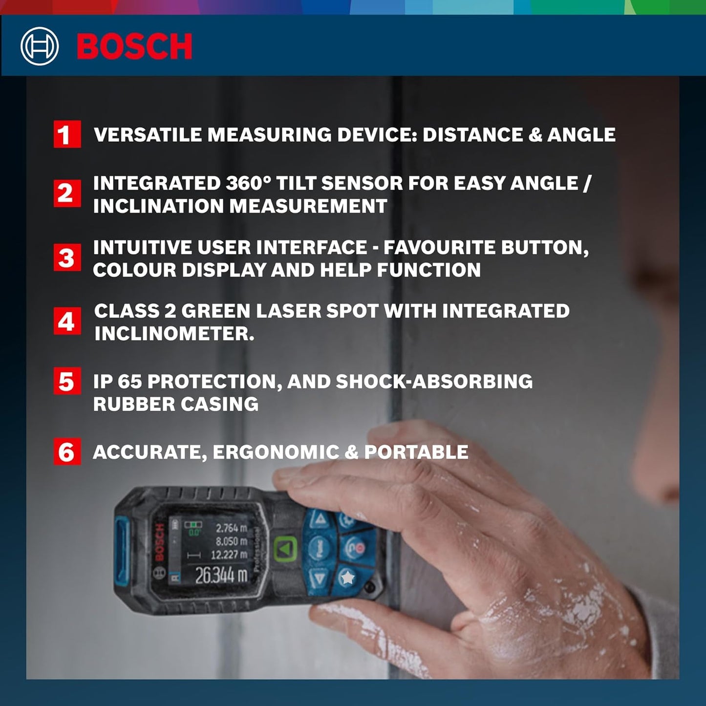 Bosch GLM 50-23 G Laser Distance Meter, 50m Range, Green Laser
