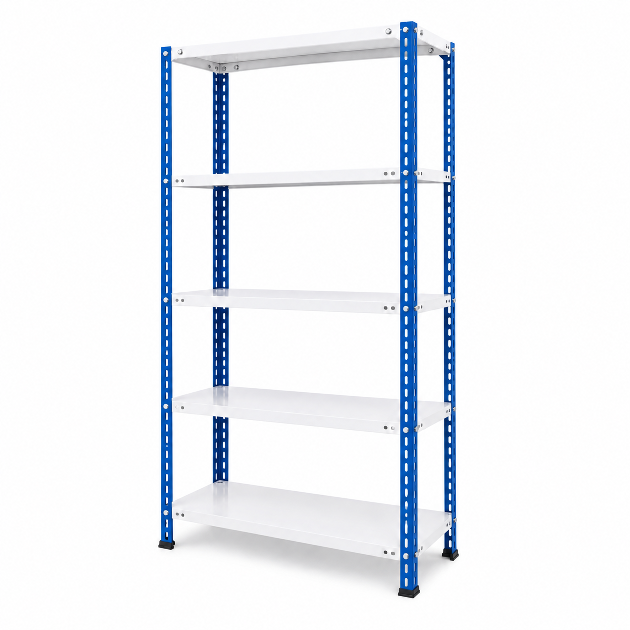 Powder Coated 5 Shelf Slotted Angle Storage Rack, 6ft x 3ft x 1ft, Mild Steel, Blue & White, 30 kg per Shelf