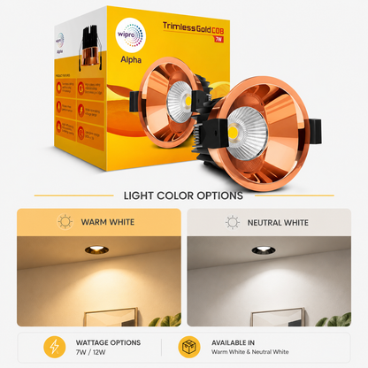 Wipro Alpha Trimless Gold COB LED Spotlight (2 Years Warranty)
