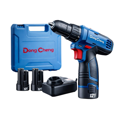 DongCheng DCJZ1202E 12V Cordless Drill Driver, 10mm (0.4"), 35Nm, 2-Speed with 2 Batteries