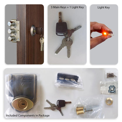 Europa Main Door Lock Antique Brass/Nickel Steel, Single Door Lock
