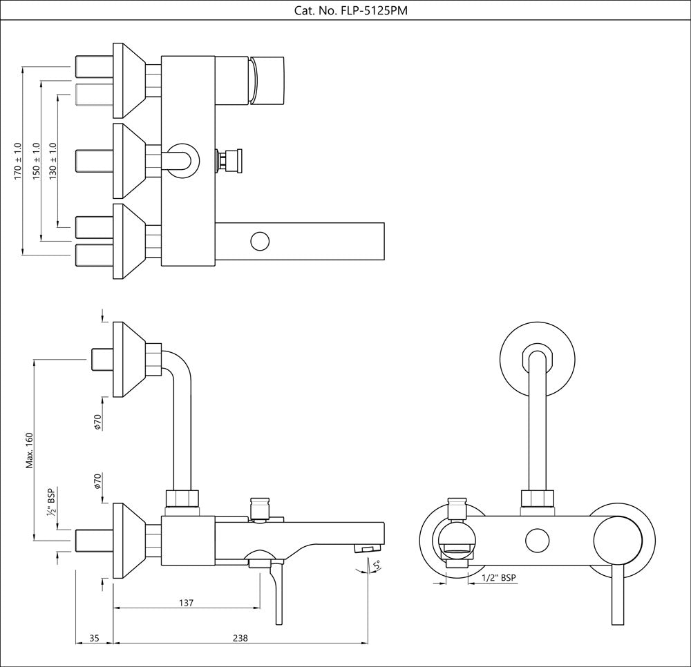 Jaquar Single Lever Wall Mixer 3-in-1 System