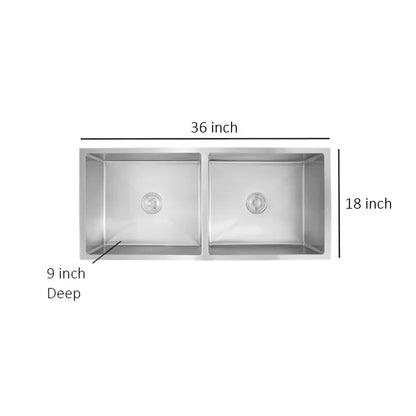 Futura Hand Carved Series Double Bowl, Stainless Steel, 36" X 18" X 9", FS 3618 DB HM