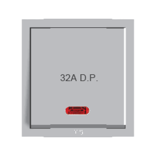 Anchor Roma 32A Double Pole Power Switch with Indicator, 1 Way, White, 2 Module