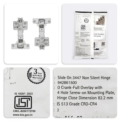 Hettich Slide On 3447 Non-Silent Hinge, Regular Close