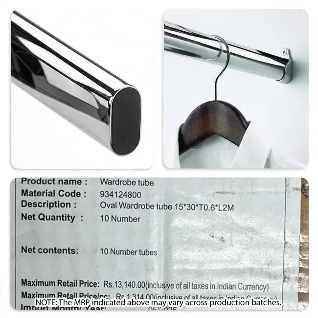 Hettich Wardrobe Oval Cabinet Rail, 2000 mm Length, Chrome Gloss | HomeRun, Bangalore