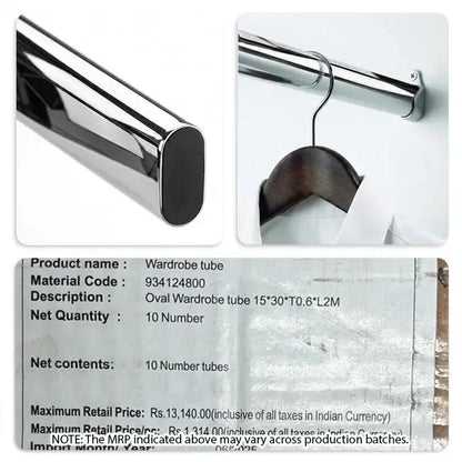 Hettich Wardrobe Oval Cabinet Rail, 2000 mm Length, Chrome Gloss | HomeRun, Bangalore