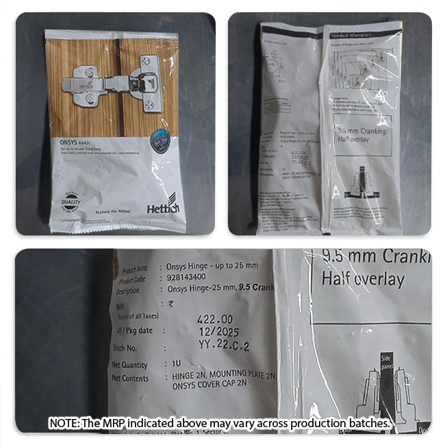 Hettich Onsys 4447i Soft Close Hinges, 1 Set (2 Nos)