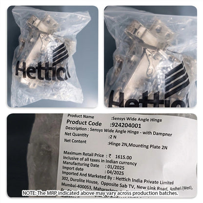 Hettich Sensys 8657i Corner 165° Zero Protrusion Soft Close Hinges, 0 Crank, 1 Set (2 Nos)