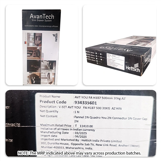 Hettich AvanTech Tandem Box Anthracite, 500mm, 30Kg, Full Set