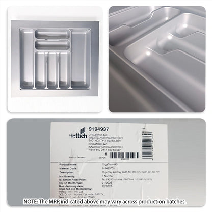 Hettich OrgaTray 440 Trimmable (Fixed Partition) Cutlery Insert, Silver
