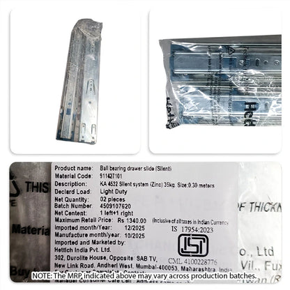 Hettich KA 4532 German Telescopic Channel, Soft Close, 35kg, Zinc