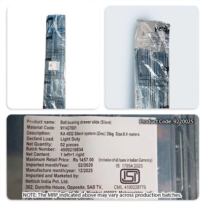 Hettich KA 4532 German Telescopic Channel, Soft Close, 35kg, Zinc