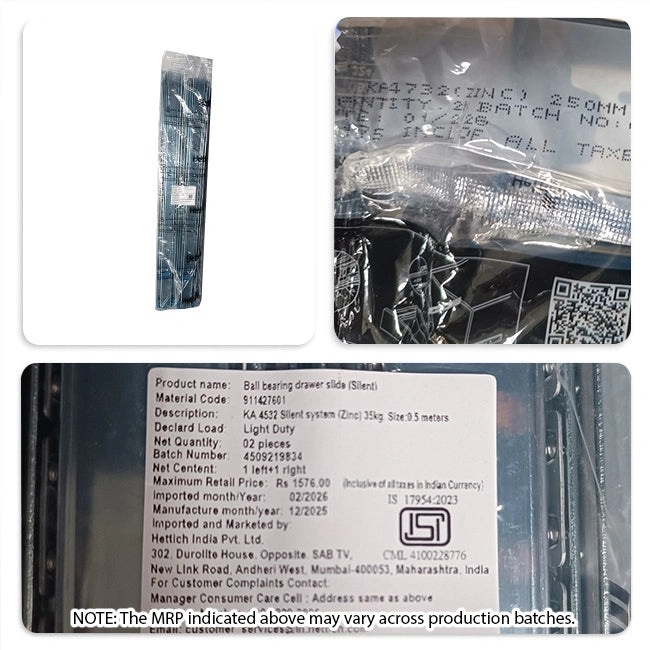 Hettich KA 4532 German Telescopic Channel, Soft Close, 35kg, Zinc