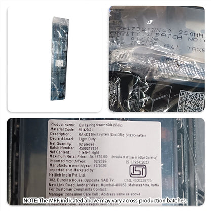 Hettich KA 4532 German Telescopic Channel, Soft Close, 35kg, Zinc
