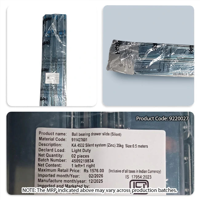 Hettich KA 4532 German Telescopic Channel, Soft Close, 35kg, Zinc