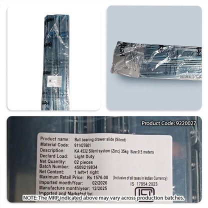 Hettich KA 4532 German Telescopic Channel, Soft Close, 35kg, Zinc