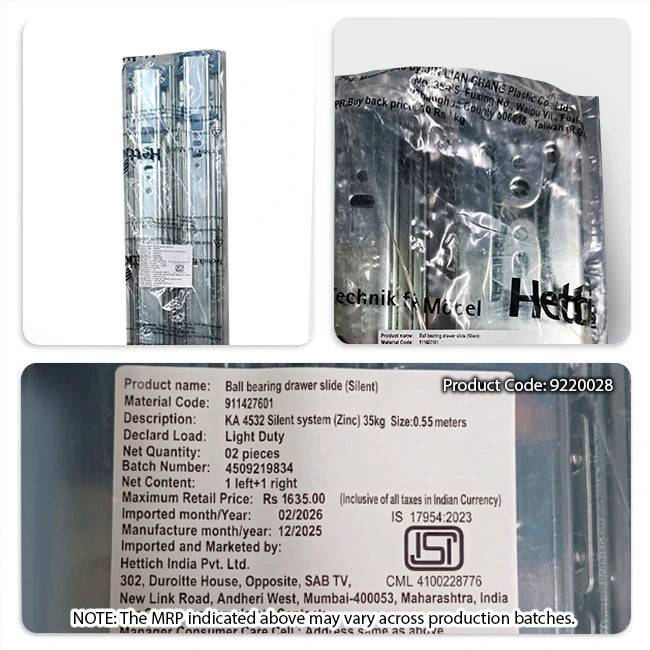 Hettich KA 4532 German Telescopic Channel, Soft Close, 35kg, Zinc
