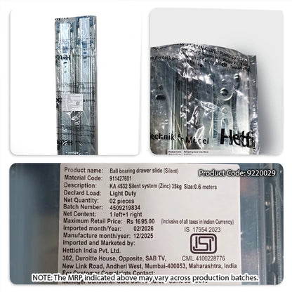 Hettich KA 4532 German Telescopic Channel, Soft Close, 35kg, Zinc