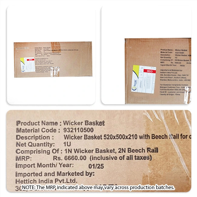 Hettich Wicker Basket with 19mm wide Beech Runners, 500mm Depth