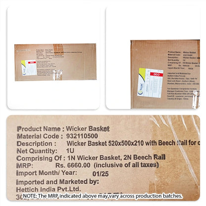 Hettich Wicker Basket with 19mm wide Beech Runners, 500mm Depth