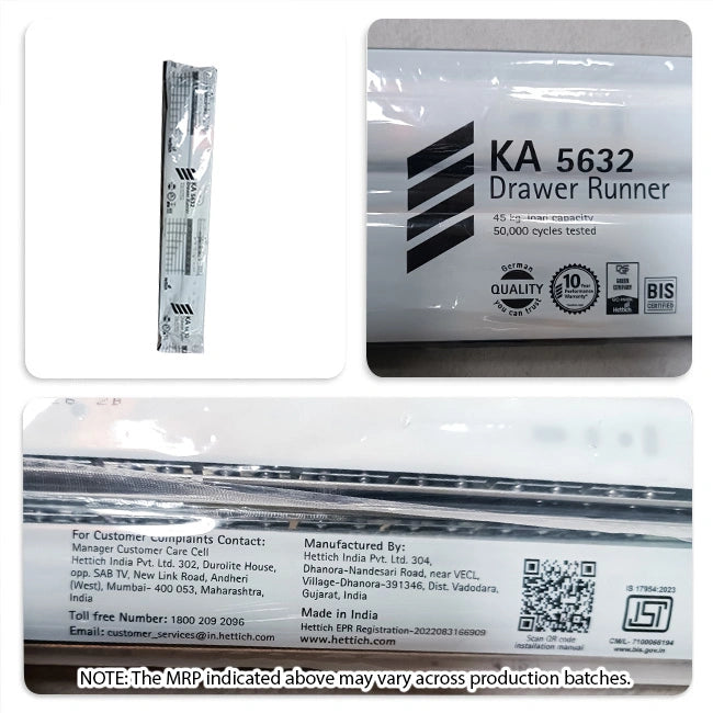 Hettich KA 5632 Telescopic Channel, Regular Close, 45 kg Capacity, Zinc, 200mm to 700mm