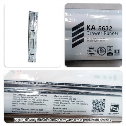 Hettich KA 5632 Telescopic Channel, Regular Close, 45 kg Capacity, Zinc, 200mm to 700mm