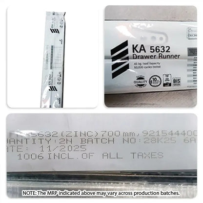 Hettich KA 5632 Telescopic Channel, Regular Close, 45 kg Capacity, Zinc, 200mm to 700mm