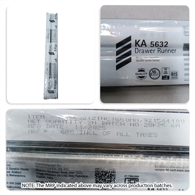 Hettich KA 5632 Telescopic Channel, Regular Close, 45 kg Capacity, Zinc, 200mm to 700mm