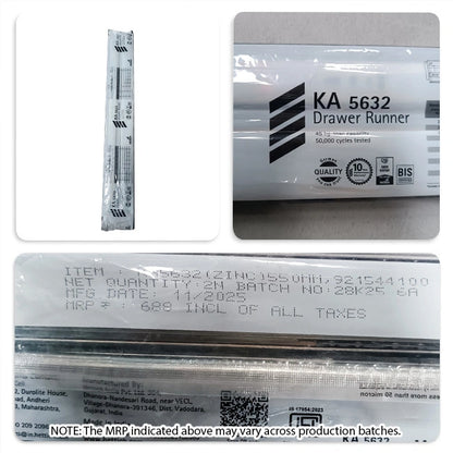 Hettich KA 5632 Telescopic Channel, Regular Close, 45 kg Capacity, Zinc, 200mm to 700mm