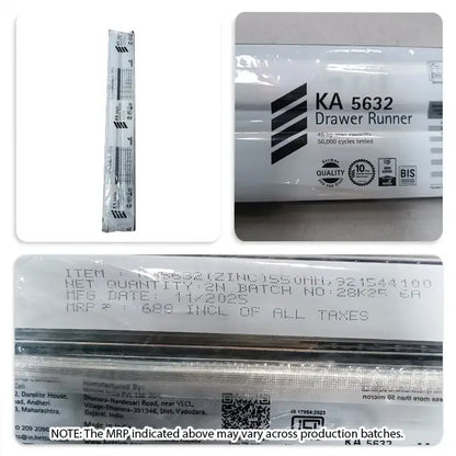 Hettich KA 5632 Telescopic Channel, Regular Close, 45 kg Capacity, Zinc, 200mm to 700mm