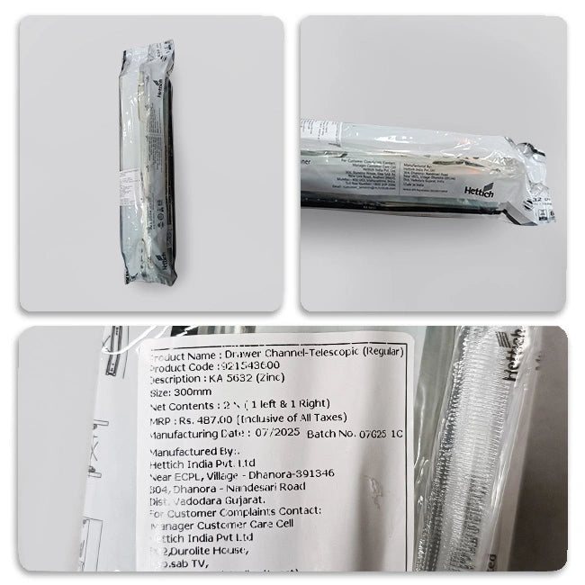 Hettich KA 5632 Telescopic Channel, Regular Close, 45 kg Capacity, Zinc, 200mm to 700mm