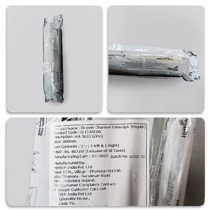Hettich KA 5632 Telescopic Channel, Regular Close, 45 kg Capacity, Zinc, 200mm to 700mm