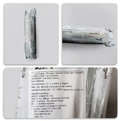 Hettich KA 5632 Telescopic Channel, Regular Close, 45 kg Capacity, Zinc, 200mm to 700mm