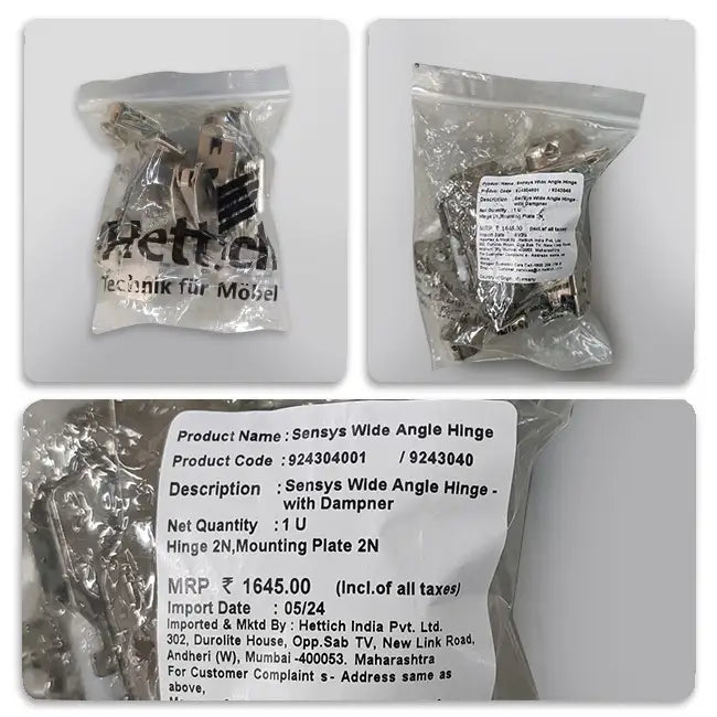 Hettich Sensys 8657i Corner 165° Zero Protrusion Soft Close Hinges, 0 Crank, 1 Set (2 Nos) | HomeRun, Bangalore