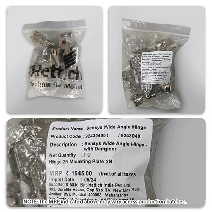 Hettich Sensys 8657i Corner 165° Zero Protrusion Soft Close Hinges, 0 Crank, 1 Set (2 Nos)