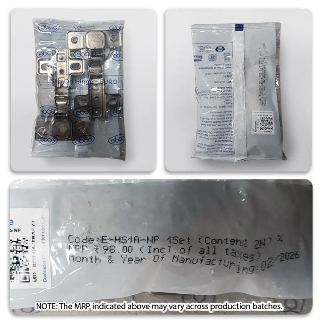 Ebco Slip On Hinge, Regular Close, 1 Set (2 Nos)