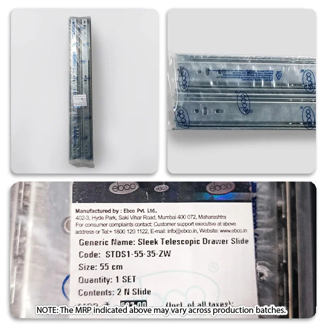 Ebco Sleek Telescopic Drawer Channel (STDS-I), Regular Close, 35 kg Capacity