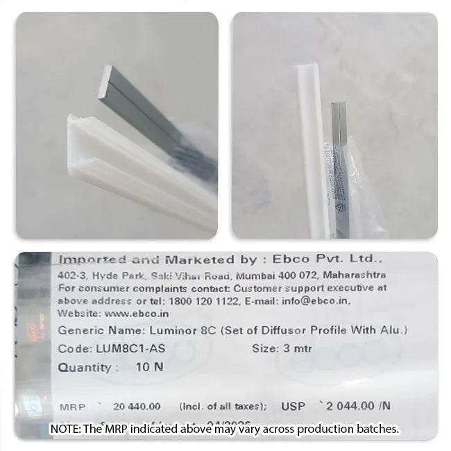 Ebco Luminor 8C (Set of Diffusor Profile with Aluminium Heat Sink Profile) | HomeRun, Bangalore